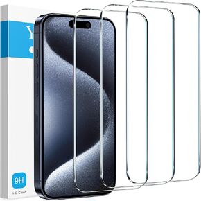 YMHML 3 Pack for iPhone 15 Pro iPhone 15 Screen Protector Tempered Glass, [Military Grade Shatterproof] HD Clear Film Case Friendly Screen Protector for iPhone 15 Pro iPhone 15 Accessories