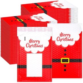 Cholemy 50 Pcs Christmas Poly Bubble Mailers Santa Claus Suit Holiday Padded Envelopes with Writable Area Self Sealing Shipping Bags for Small Business Cute Packaging Bags for Mailing (9 x 11 Inch)