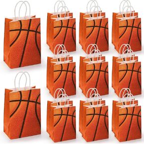 Jucoan 50 Pack Basketball Party Gift Bag, Kraft Paper Basketball Party Favor Bags Goodie Bags Candy Treat Bags with Handles for Kids Boy Basketball Themed Birthday Party Decor, Sports Party Decor Supplies
