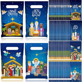 48 قطعة من أكياس هدايا عيد الميلاد المجيد، أكياس حلوى يسوع البلاستيكية لعيد الميلاد، حقائب الحلوى الدينية، حقائب الهدايا المسيحية مع مقبض للكنيسة، الأحد، المدرسة، عطلات الحفلات، الديكور in Kuwait