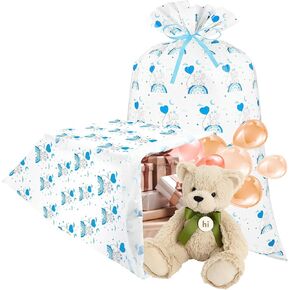 kamachic 2 Pcs Extra Large Baby Shower Plastic Gift Bags 56 inches, Jumbo Gift Bags Baby Elephant Design With Ribbon, for Giant Gifts, Wrapping Paper Boy, Bridal Shower, Birthday Party