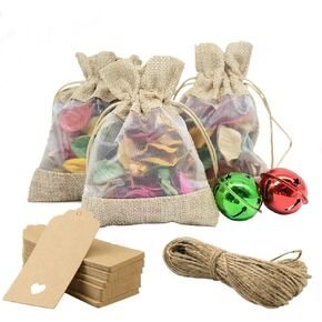 GIOIPC 50Pcs 5 x 7 Inch Linen Burlap Sheer Bags with Drawstring and Bonus Gift Tags for for Wedding Birthday Bag,Craft Bags,Cosmetic Samples