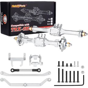 HobbyPark +10mm Extended Portal Axle Complete Set with Servo Mount & Links Built-in Metal Steel Gears for 1/18 TRX4M Defender Bronco K10 F150 High Trail Upgrades, Front and Rear (Black)