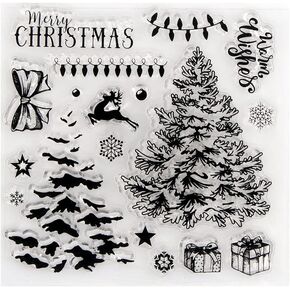 Arbuya Christmas Tree Snowflakes Warm Wishes Baubles Rubber Stamps Clear Stamps for Christmas Card Making Decoration and DIY Scrapbooking Crafts