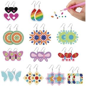 beinkmake 12 قطعة من الأقراط المطلية بالألماس مجموعة أدوات صنع الأقراط الفنية الفسيفسائية 5D Boho Vintage Butterfly المتدلية مع أداة للمجوهرات اليدوية اليدوية