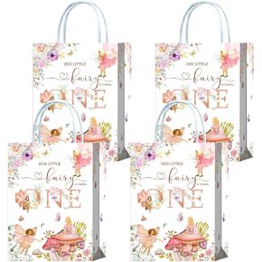 16 Pieces Fairy First Birthday Party Favors Bags,Fairy Garden 1st Birthday Girl Gift Snacks Treat Candy Party Favors Bags with Handles for Girls 1st Birthday Party Decorations