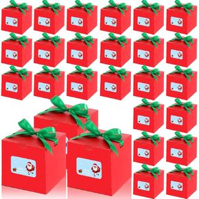 TecUnite 100 Pack Christmas Red Gift Boxes with Lids Tag,4x4x4 Inch Bulk Christmas Wrapping Boxes with Green Ribbon for Candles, Mugs, Crafting, Birthday Party