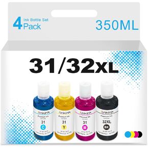 Ankink 31 32XL Compatible Ink Refill Bottle Set Replacement for HP Smart Tank 5000 5101 6001 7301 7602,Plus 651 551 555 450 455 457 Printer,4 Pack(140ML 32 XL Black,70ML 31 Cyan Magenta Yellow)