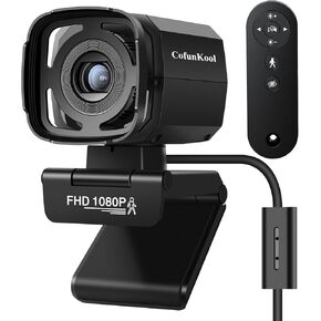 CofunKool AI Auto Tracking Webcam for PC, 1080P USB Video Conference Camera for Computer, with 2 Omnidirectional Microphones, Remote Control and Privacy Cover