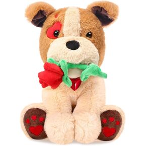 Chalyna 10 Inches Toy with Rose Plush Stuffed Animal Plush Valentine's Day Bear Toy Plush Puppy Dog with Heart Rose for Girlfriend, for Mother's Day Birthday Festival Occasions (Bear Style)