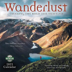 Wanderlust 2023 Wall Calendar: Trekking the Road Less Traveled | 12" x 24" Open | Amber Lotus Publishing