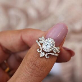 925 Sterling Silver Shiny Full Diamond Gemstone Ring 18K Gold 2PCS Oval Cut Cubic Zirconia Promise Rings Set CZ Diamond Multi Row Ring Eternity Engagement Wedding Band Ring Sets Z.113 (US Code 8)