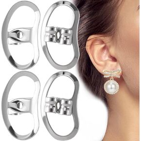 PAGOW 2 Pairs Metal Earring Backs for Droopy Ears, Earring Supports Earring Lifters, Earring Backs for Heavy Earrings, Locking Pierced Earring Back for Stretched Earlobes (White Gold)
