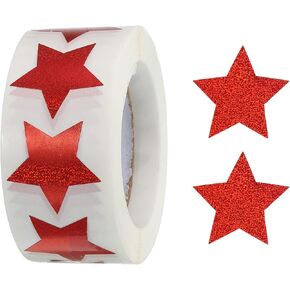 MECCANIXITY 1 Roll Glitter Star Stickers 1 Inch DIY Adhesive Sparkling Labels for Notes, Greeting Cards, Gift Boxes, 500 Count/Roll Red Powder