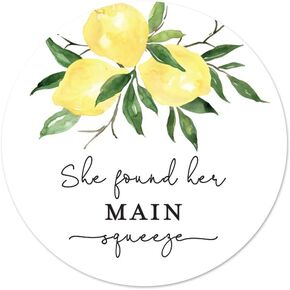 2" Round She Found Her Main Squeeze Lemon Bridal Shower Favor Stickers (40 Labels)