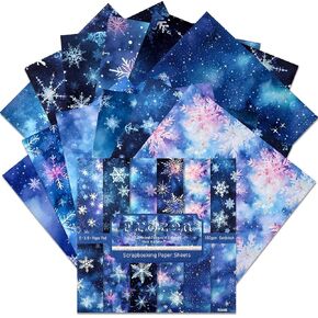 6 Inch Winter Scrapbook Paper, 24 Sheets Blue Purple Snowflakes Pattern Paper Single -Sided Christmas Decorative Craft Paper for Card Making Photo Album Journal Party Supplies