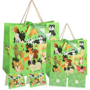 2 Pcs Cat Gift Bags with Ribbon - Kitty Pink Gift Bag with Greeting Cards - 2 Sizes Large - 13.7"×12.5"×5.9 and Medium - 9.8"×8.6"×4.7" - Cat Party Favors for Gift Packing