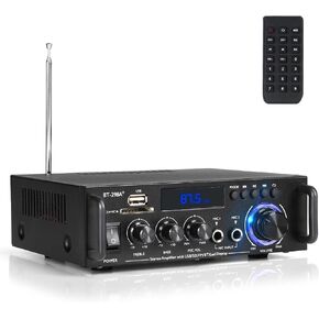 Romicta 4 Channel Bluetooth 5.0 Home Audio Amplifier, 50Wx4, Max 1200W HiFi Stereo Power Amplifier USB, SD, FM Class D Speaker Amp for Home Theater Karaoke, with Power Adapter & Remote Control
