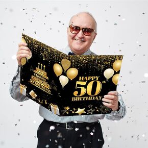 QIFU Happy Retirement Party Decorations Card,Black Gold Giant Retired Signature Guest Book Jumbo Happy Retirement Card Gifts for Men Women