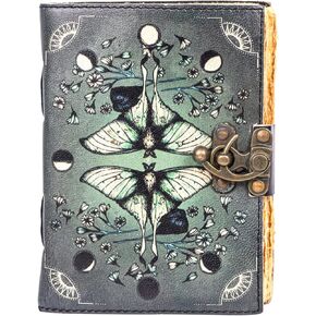 Blank Spell Book of Shadows Journal with Lock Clasp Luna Moths And Morpho Butterfly Witchcraft Supplies, Helloween Gift For Men & Women