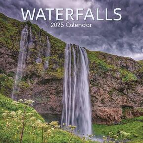 The Gifted Stationary 2025 Square Wall Calendar, Waterfalls, 16-Month Natural World Theme Hanging Calendar with 180 Reminder Stickers, Month Planner for Home or Creative Spaces, 12x12 In