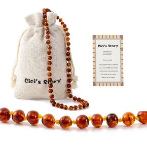 Cici's Story Baltic Amber Necklace (Cognac)(14 Inches) - Certified Authentic Baltic Amber