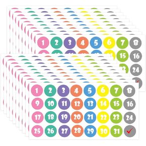 Date Dots Sticker Planner Labels, 0.5'' Colorful Number Stickers Decorative Planning Labels.(800 Pcs)