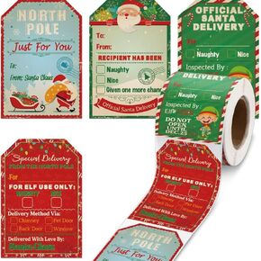 200 Pcs Christmas Gift Tags Christmas Name Tag Stickers Holiday Decorative Presents Tag Xmas Self Adhesive Name Tags