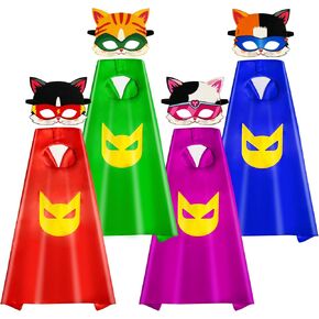 4 Sets Super Kitties Capes Mask for Kids,Super Kitty Show Costume, Fit for 4-12 Years Old Boy and Girls Dress Up and Holiday Costumes