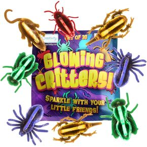 ArtCreativity Glow in The Dark Bugs and Critters - 40 PC Fake Bug Set - Includes 10 Fake Critters, 20 Glowsticks, and 10 Lanyard Strings - Glowing Toy Insects - Glow in The Dark Toys for Party Favors