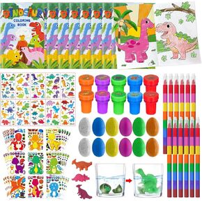 Cinrobiye 72 Pcs Dinosaur Coloring Book with Crayons Party Favors,Dinosaur Party Goodie Bags Fillers,Dinosaur Birthday Party Games Craft DIY Kit Face Stickes Tattoo for Dinosaur Pinatas