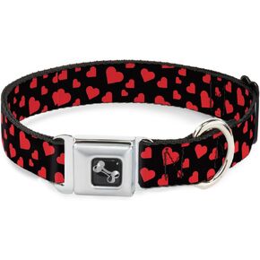 Buckle-Down DC-W33419-WL Seatbelt Dog Collar, Wide Large, Hearts Scattered Black/Red