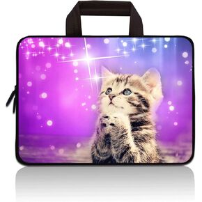 14 14.1" 14.2" 15" 15.4" 15.6" inch Inch Laptop Sleeve Case Protective Bag with Outside Handle,Ultrabook Notebook Carrying Case Handbag Compatible with Dell Toshiba HP Chromebook (Purple Wish Cat)