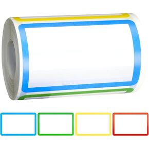 joycraft 300Pcs Name Tags Stickers, 4 Colors Blank Self Adhesive Name Tags, 3.5x2.2 inch Plain Name Tag Labels, Personalized Colorful Identification Stickers for Office, School, Home, Party, Craft