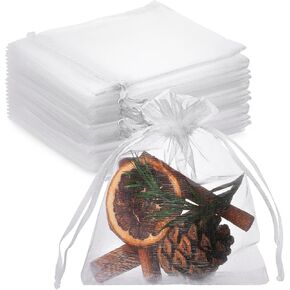 100PCS White Organza Jewelry Bags Drawstring 3 x 4 inch, Little Mesh Gift Pouches Mini Candy Organza Bags for Small Presents Jewelry Earrings Candy Treat Wedding Party Favors Mesh Pouch
