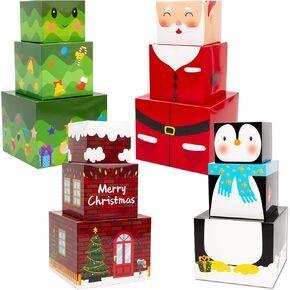 WorldBazaar 12 PCS Christmas Stackable Gift Boxes Small Christmas Nesting Boxes Christmas Decrotive Stacking Gift Boxes with Lids Holiday Winter Christmas Party Supplies