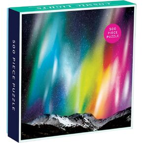 Galison Cosmic Lights 500 Piece Jigsaw Puzzle for Families and Adults, Outer Space Family Puzzle with Rainbow Aurora and Mountain Backdrop