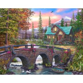 Springbok's Mountain Home Sunrise 1000 Piece Puzzle for Adults is a Soothing Image of a Mountain Cabin Retreat