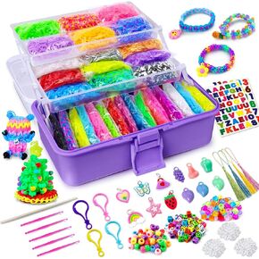 ROSHUKG 45 Colours Rubber Band Kit with 3 Layer Container, DIY Rubber Band Refill Making Kit for Boys Girls Weaving Gift(Purple)