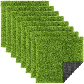 TURSTIN 8 Packs 12 x 12 Inch Artificial Grass Mat Squares Synthetic Garden Grass Tiles Fake Grass Turf Patch with Drainage Hole Realistic Grass Rug for DIY Decoration