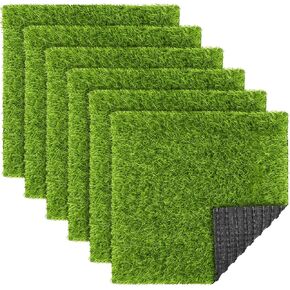 TURSTIN 6 Packs Artificial Grass Square Mat 12 x 12 Inch Fake Grass Turf Patch with Drainage Hole Synthetic Garden Grass Tiles Realistic Grass Rug for DIY Indoor Outdoor
