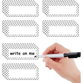 Whaline 24Pcs Dry Erase Magnetic Labels White Black Dot Reusable Name Tag Magnets with Erasable Pencil for DIY Whiteboard Fridge School Office Home