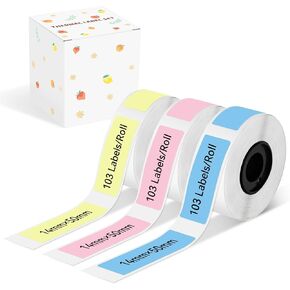 Pink Blue Yellow Label Maker Tape for D30 Label Maker, Pure Color Thermal Paper Self-Adhesive Label Tape, 14mm x 50mm (0.55×1.96 Inch) 103 Labels/Roll, Multi-Purpose D30 Labels with Low Cost