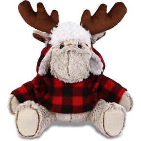 DolliBu Super Soft Plush Red Plaid Outfit Moose - Soft Huggable Wild Life Moose, Adorable Playtime Zoo Moose Plush with Clothes, Cute Wildlife Cuddle Gift Super Soft Plush Doll Toy For Kids - 9 Inches