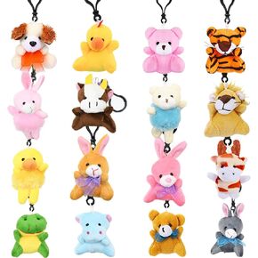 16Pcs Stuffed Animals Keychains, Mini Assorted Animals Plush Toys For Kids Goodie Bag Fillers Easter Egg Hunt Easter Basket Stuffers Classroom Exchange Gifts