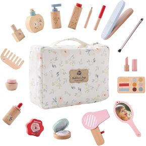 Promise Babe Wooden Makeup Toys Set, Dress-Up Toddler Makeup Kit Pretend for Kids, 2 in 1 Fake Makeup for 3 Years +