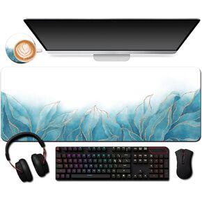 Extended Mouse Pad with Cup Coaster for Computer and Keyboard，31.5 X 11.8 inch Gaming Mouse Pad Desk Mat - Blue Green Geometric