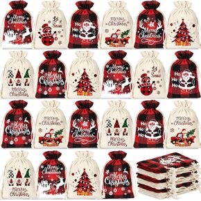 Huhumy 36 Pcs Small Christmas Gift Bags Bulk With handles Plaid Party Favor Gift Bags Mini Candy Goodies Bag Black And Red Plaid Jewelry Bags For Christmas Party Birthday Supplies(5 x 7 Inch)