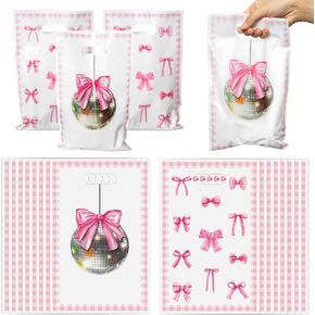 50Pcs Pink Bow Party Favor Bags, Girl Bow Themed Party Gift Bags, Trendy Preppy Goody Treat Bags, Pink Themed Party Decoration for Women Girls Birthday Bridal Shower Bachelorette Party Supplies