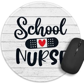 Funny School Nurse Round Mouse Pad, 8.7 Inch Stitched Edge Non-Slip Rubber Base, Home Office Decor Desk Accessories, Gift for School Nurse, Doctor, Coworker Friend Work Gifts